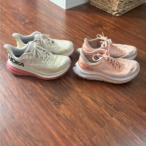 Hoka Running Shoes in Cream and Pink